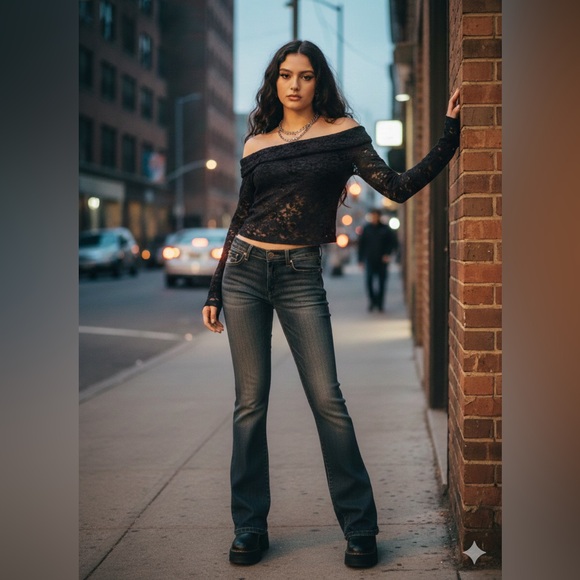 Rock & Republic Denim - Y2K Bling Bundle: R&R Rhinestone Flare Jeans + NWT Hollister Blouse